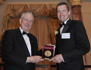 2009 Waterman Award winner David Charbonneau with NSF Director Arden L. Bement, Jr.