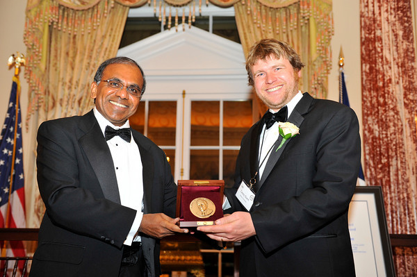 2011 Waterman Award winner Casey W. Dunn with NSF Director Subra Suresh